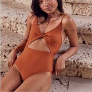 aerie Rust Twist Cutout One-Piece Swimsuit